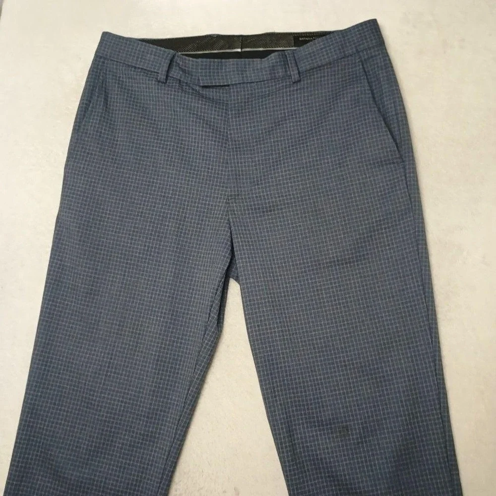 Banana Republic Pants Men 32x32 Blue Plaid Slim Dress Check Stretch Suit Work